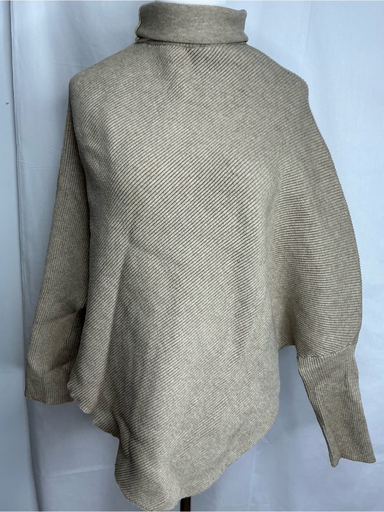 Unbranded Sweaters - 2243 - Turtleneck Asymmetrical Ribbed Sweater - Taupe